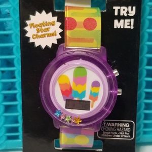 Flashing Lights LCD Floating Stars Popsicle Watch Rainbow color New